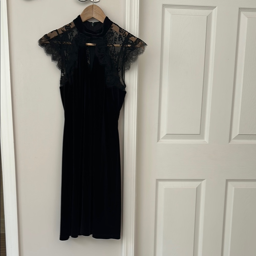 White House Black Market Black Sheath Dress with Flutter Cap Sleeves